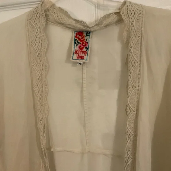 Johnny Was Cream Lace Trim Cardigan - Picture 2 of 4